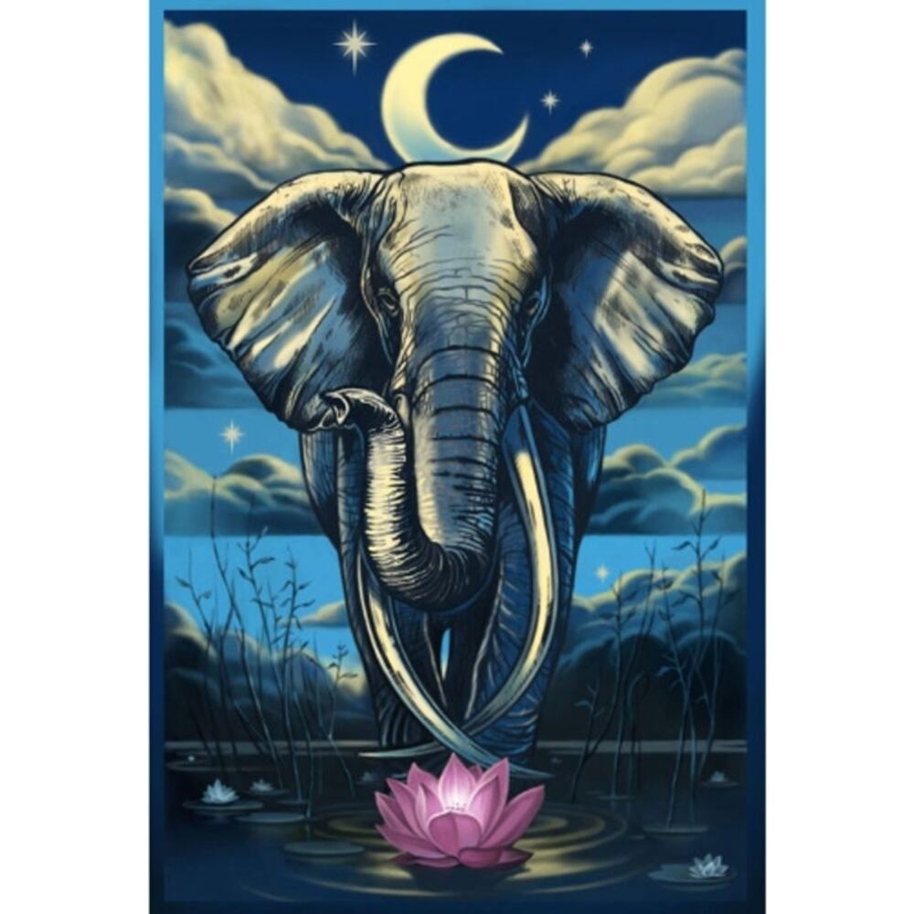 Indian Elephant Tapestry Moon Wall Hanging 100% Cotton 60x90 Boho Spiritual